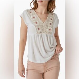 Lucky Brand Crochet Yoke Babydoll Top In Whisper White (Size: S) MSRP: $79.50